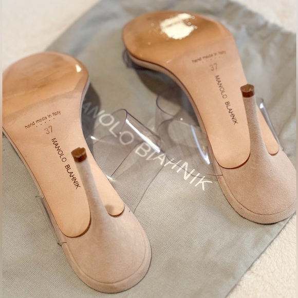 Manolo Blahnik Scoto Nude PVC Sandals | Authentic | Size 37